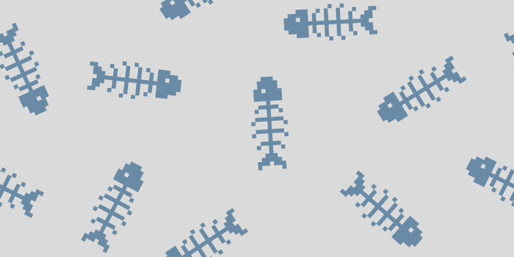 Pixel art fish bones pattern, 8 bit classic concept pattern design for pet food packaging, fabric, background, wallpaper.