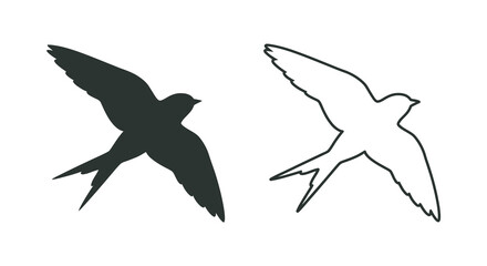 Naklejka premium Swallow bird silhouettes in flight black and white silhouette