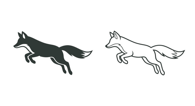 Running fox silhouettes on a white background silhouette