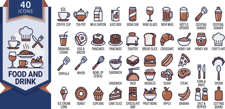 Food and Drink Icon Set A Comprehensive Collection of Culinary and Beverage Graphics