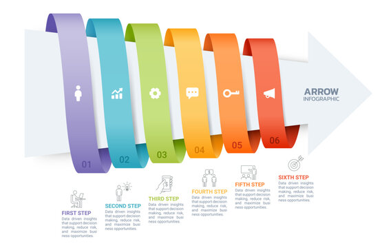 Arrow Step Infographic with Business Growth Workflow Diagram Template Background