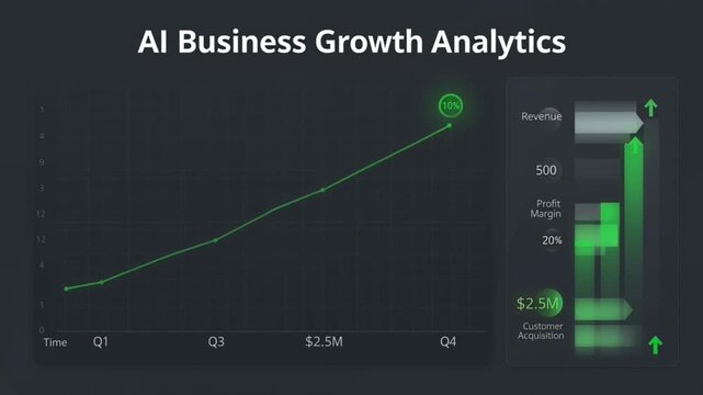 AI business growth analytics chart with line graph and revenue statistics