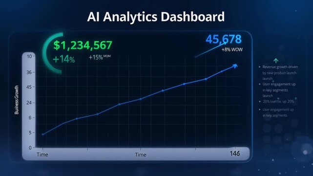 AI analytics dashboard with business growth chart and statistics