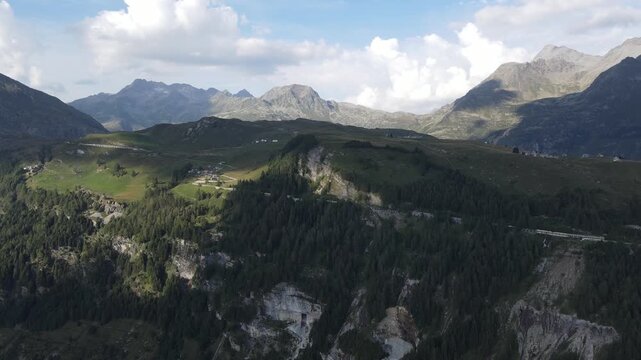 Italian Alps near Madesimo alpine village in northern Italy Valle Spluga valley aerial drone