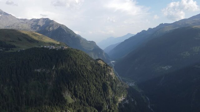 Italian Alps highlands landscape Valle Spluga valley aerial drone Italy nature