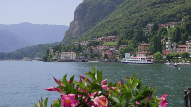 Lake Como looking towards the town of Menaggio on its western shore in northern Italy