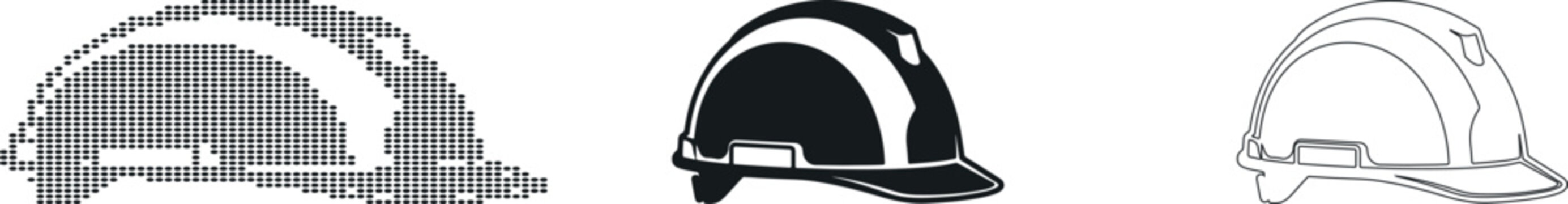 Construction hard hat in three styles dot fill solid black and outline safety helmet industrial