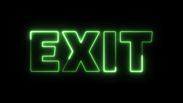 Animated green "EXIT" neon sign, ideal for safety, event, and directional concepts or themes, transparent background with alpha channel
