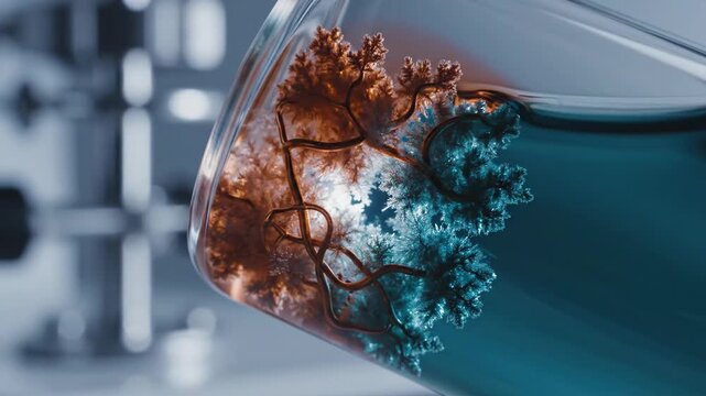 Macro View of Intricate Dendritic Crystal Growth in a Chemical Reaction Inside a Glass Beaker