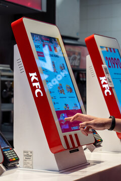 Self-order Kiosk at Kentucky Fried Chicken (KFC) Restaurant. KFC is a fast food restaurant chain that specializes in fried chicken. Minsk, Belarus - March 30, 2026