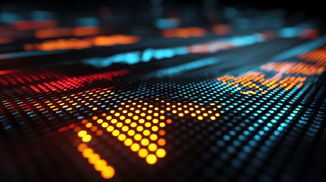 Close-up view of vibrant digital data patterns showcasing financial trends and market analysis.
