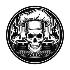 Fototapeta premium Chef Skull Wearing Toque Hat.