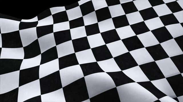 End race flag waving in wind animation isolated on black background