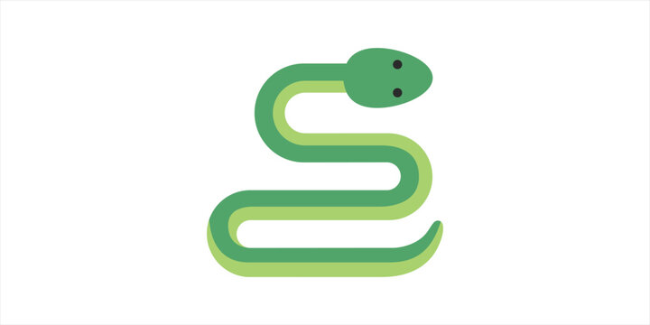 Stylized green snake illustration in a curved s-shape with the simple design features two dots for eyes and a clean modern aesthetic s shape illustration abstract wildlife creature isolated