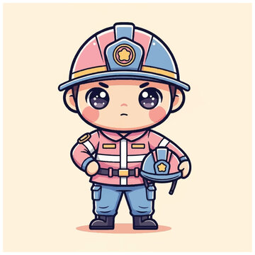 Little fireman in pink uniform.