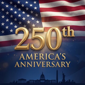 Vibrant golden 250th america's anniversary text celebrating us independence day banner usage