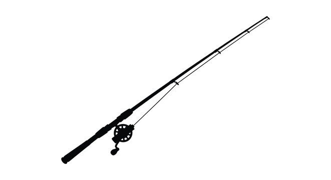 Fishing rod with reel black silhouette on a white background high quality