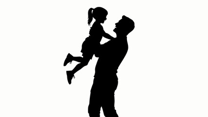 Silhouette of happy father lifting little girl, black family icon, parent child love, silhouette illustration isolated on White Background