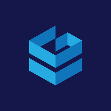 This is a logo design of initial G in 3D hexagonal shape in blue color combo on a dark background 