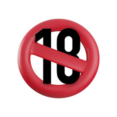 Obraz premium Vector Cartoon 3d Age Restriction prohibition sign. Realistic 3d render of red round block icon with diagonal strip, number 18. Ban under 18 years old, adult only label for web, app, digital content.