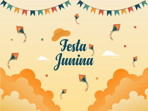 Brazilian folk festival Festa Junina vector illustration, buntings, flags and beautiful decorative background.