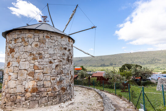 Traditional Stone Windmill Near Grutas de Mira de Aire in Portugal