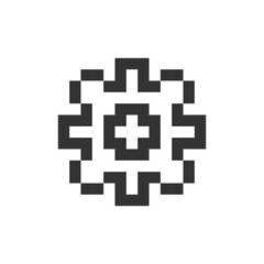 Fototapeta premium Settings gear pixelated ui icon. Device configuration. Developer mode. Setup button. Editable 8bit graphic element. Outline isolated vector user interface image for web, mobile app. Retro style