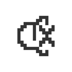 Obraz premium Turn off sound pixelated ui icon. Silent mode. Mute ringer. Alert option. Crossed out bell. Editable 8bit graphic element. Outline isolated vector user interface image for web, mobile app. Retro style