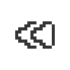 Obraz premium Fast reverse button pixelated ui icon. Music player bar. Playing multimedia file. Rewind. Editable 8bit graphic element. Outline isolated vector user interface image for web, mobile app. Retro style