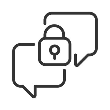 Confidential conversation pixel perfect linear icon. Chat balloons with padlock. Safe communication channel. Thin line illustration. Contour symbol. Vector outline drawing. Editable stroke