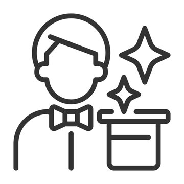 Magician pixel perfect linear icon. Character archetype. Psychoanalytic theory. Wise personality. Manipulation skill. Thin line illustration. Contour symbol. Vector outline drawing. Editable stroke