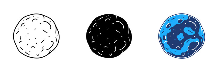 Celestial body vector icons in outline, silhouette, and color styles. Representing space exploration, astronomy, and planetary science. © Zyariss