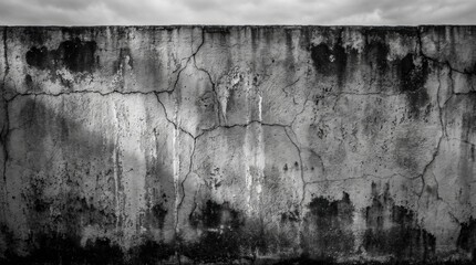 Naklejka premium Weathered Concrete Wall with Cracks and Stains in Monochrome.