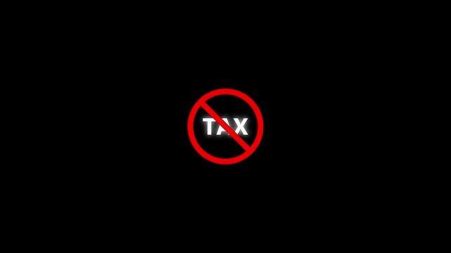 tax prohibition sign animation on black background .Caution warning symbol, alert animation.4k animation video
