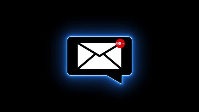 New Email Notification Icon with Unread Messages Alert on Black Background. A person receiving new message notification on their smartphone. 4k animation video