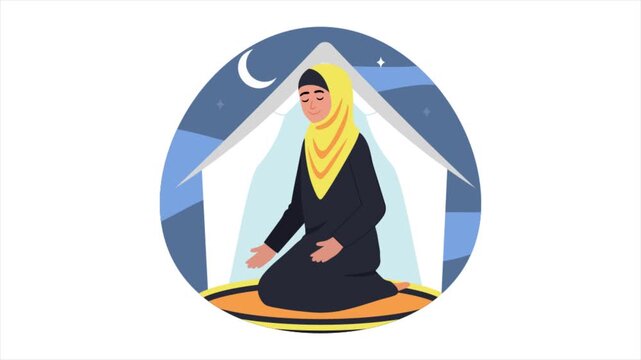 A woman in mina tent   Animation MP4 File
