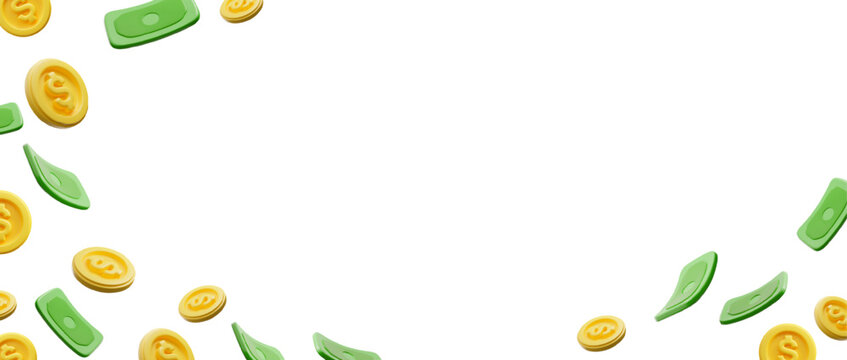 Money and coin set. 3d finance vector illustration