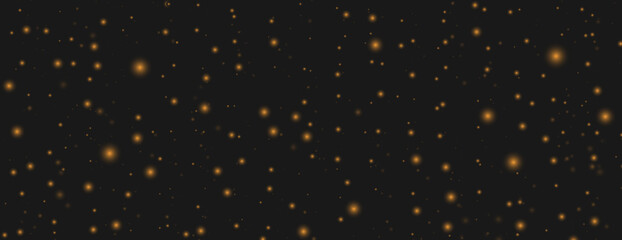 gold glimmer Stars. Glowing stars on black background. vector illustration © Olha Ye