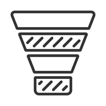 Funnel chart linear icon. Customer journey. Lead generation. Marketing research. Conversion optimization. Thin line illustration. Contour symbol. Vector outline drawing. Editable stroke