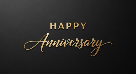 Obraz premium Happy Anniversary Golden Text on Dark Textured Background