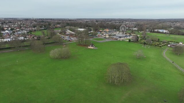 Aerial View of Wicksteed Park Open Field With Distant Ferris Wheel in Kettering UK