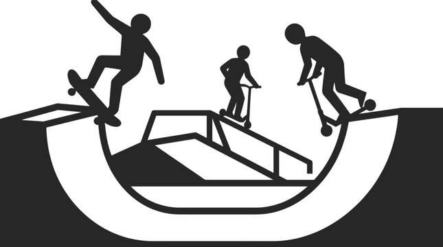 Black silhouettes of skateboarders performing tricks on a skate ramp Vector Friendship Day