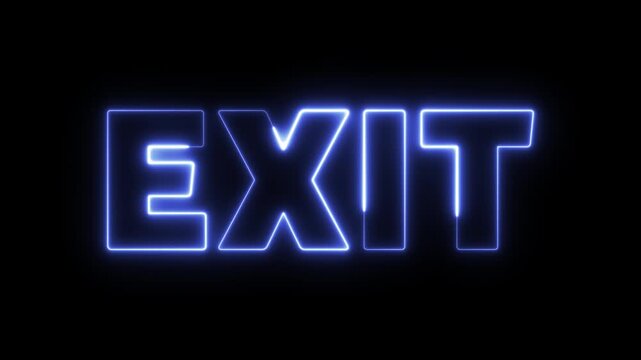 Animated blue "EXIT" neon sign, ideal for safety, event, and directional concepts or themes, transparent background with alpha channel