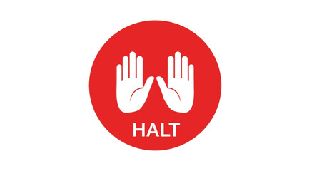 Obraz premium Halt sign icon with white hands on red circle background