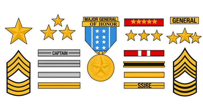 Army Officer Rank Badges Medals and Chevron Insignia Set