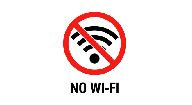 No Wi-Fi Signal Sign with Red Prohibition Symbol on White Background