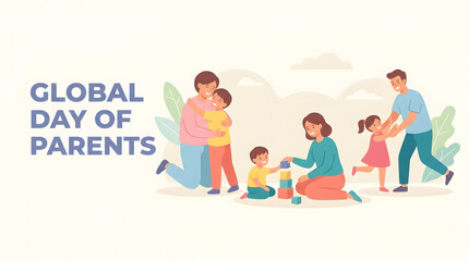 Fototapeta premium Family celebrating Global Day of Parents with children in colorful illustration