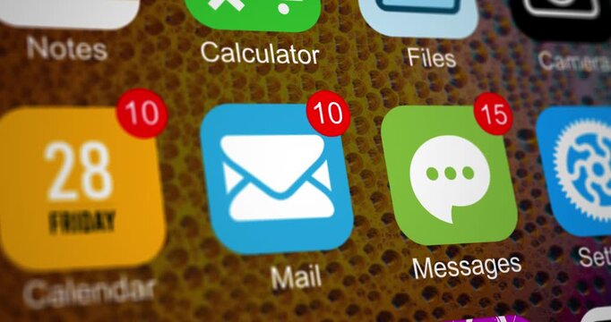 Increasing number of incoming messages on a smartphone screen, task overload, messages and emails, calendar events, high workload, and information overload footage