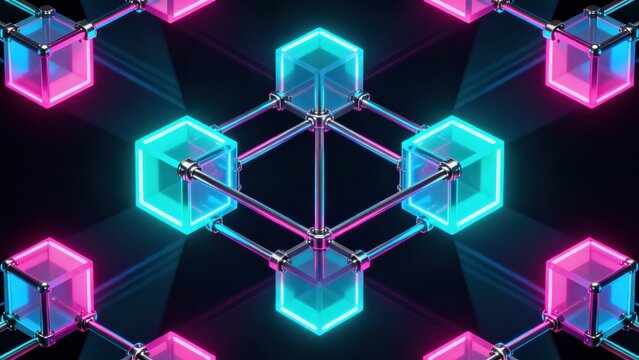 Neon glowing cube network