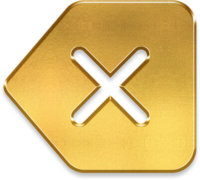 Elegant 3D golden backspace delete key icon for keyboard and editor interface